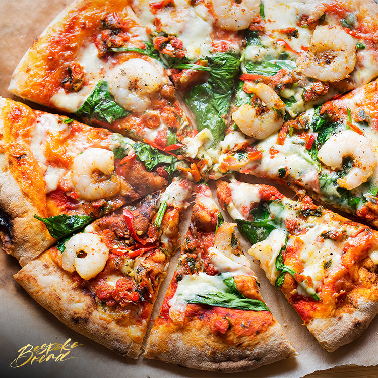 Garlic King Prawn Wood Fired Pizza With Spinach And Red Chilli