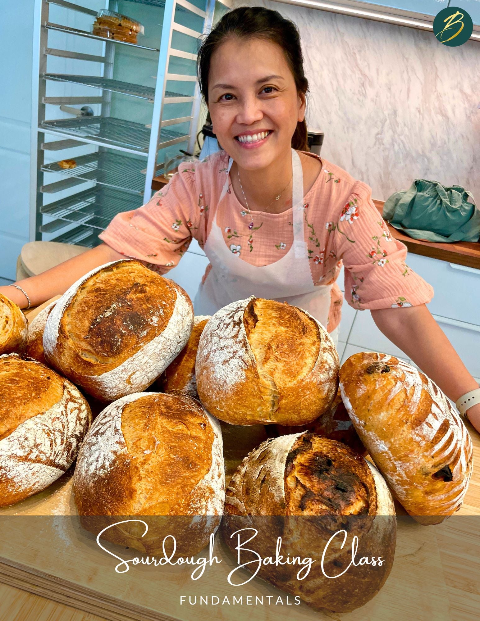 A lady with a variety of sourdough bread