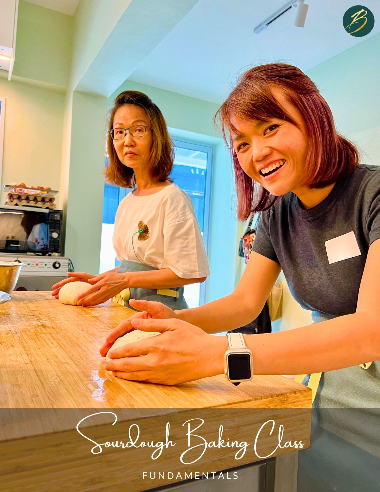 Two participants preparing their dough