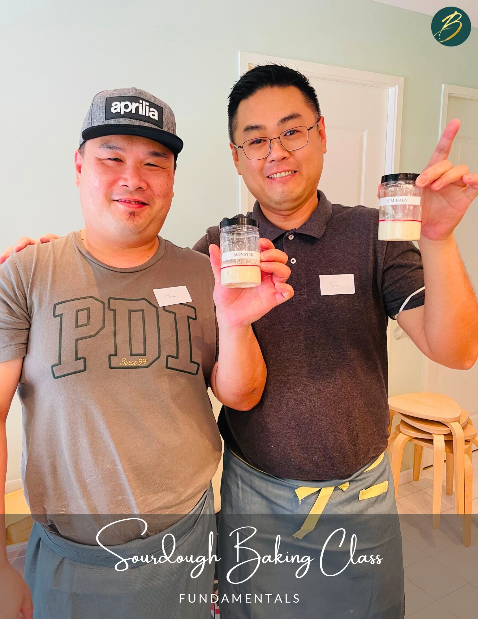 Two male participants with their sourdough starter