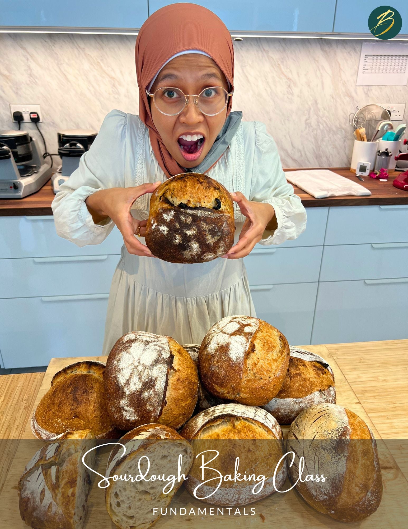 A lady with a variety of sourdough bread