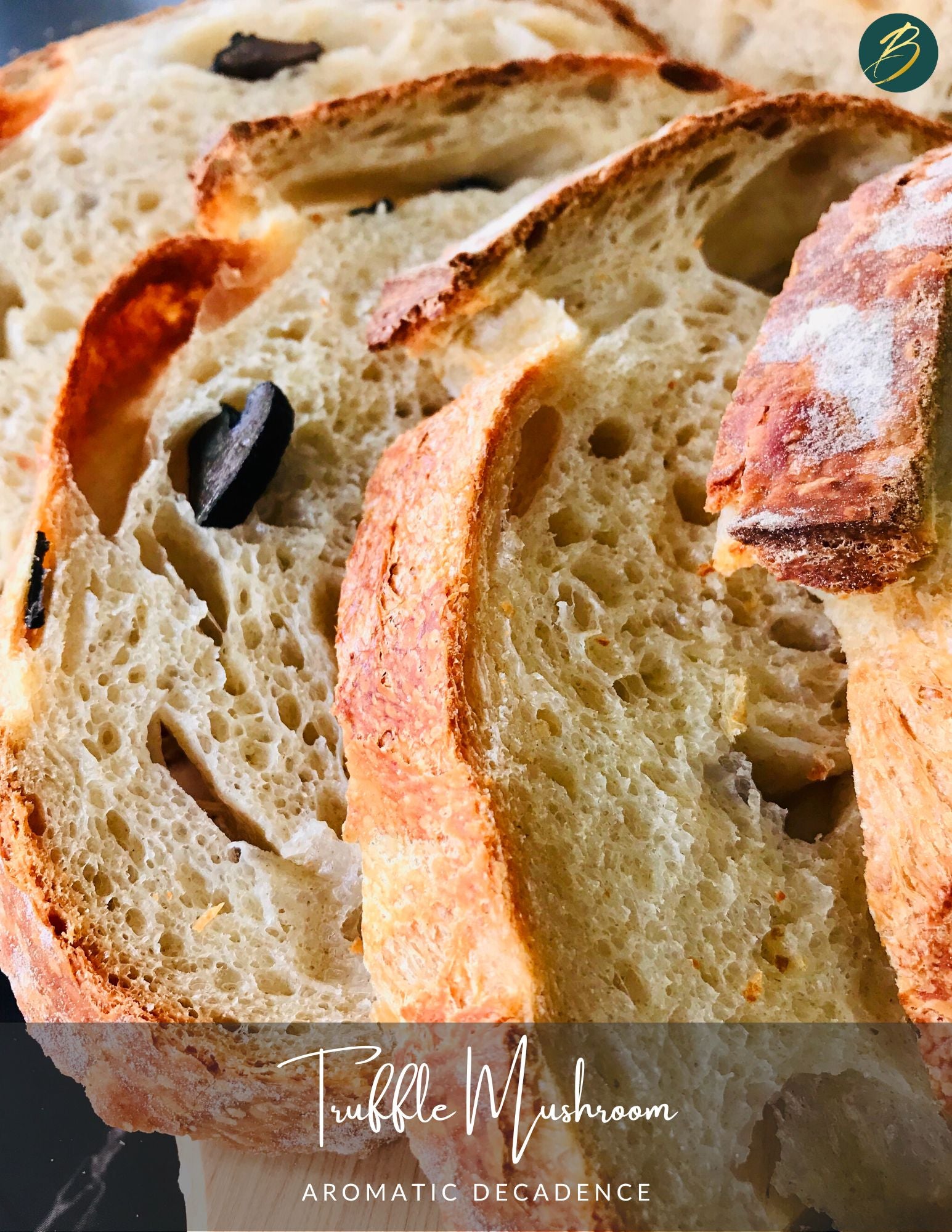 truffle mushroom sourdough bread in slices