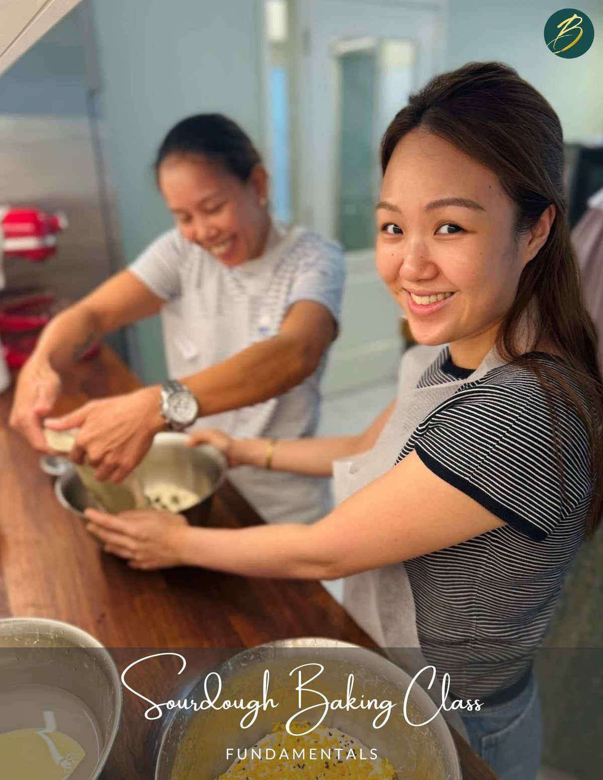 Participants learning hands-on sourdough baking in a Singapore workshop with expert guidance
