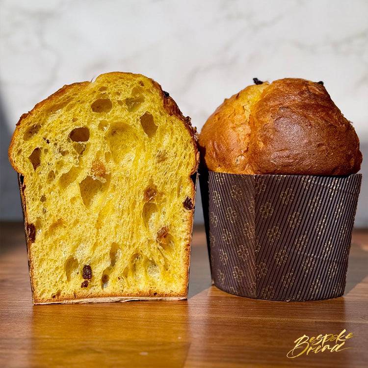Christmas-themed panettone with golden crust for celebration feast