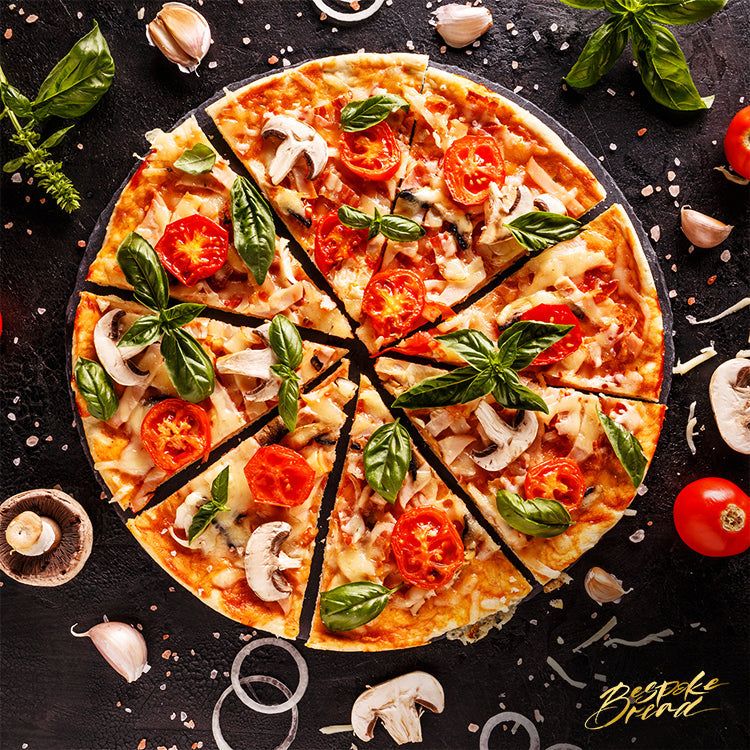 Close-up of a perfectly baked sourdough pizza crust with bubbly, crispy edges