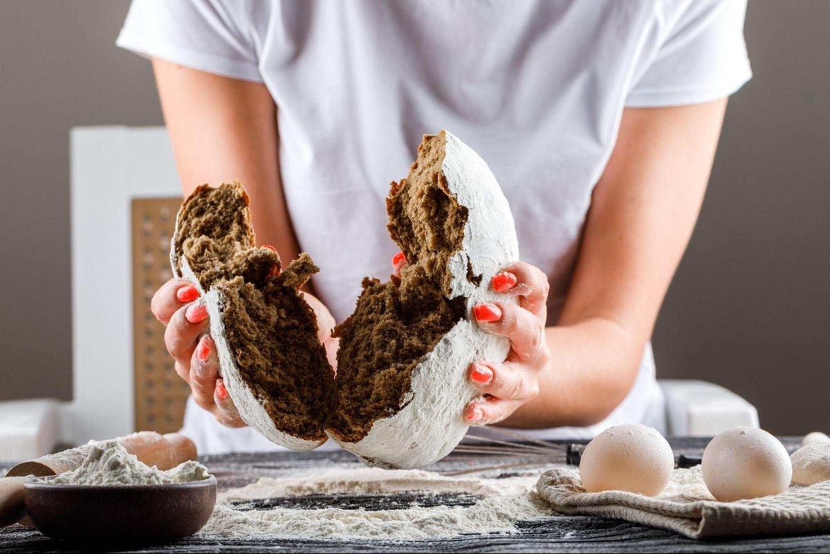 Baking mistakes learning journey with bread and baking tools on wooden table