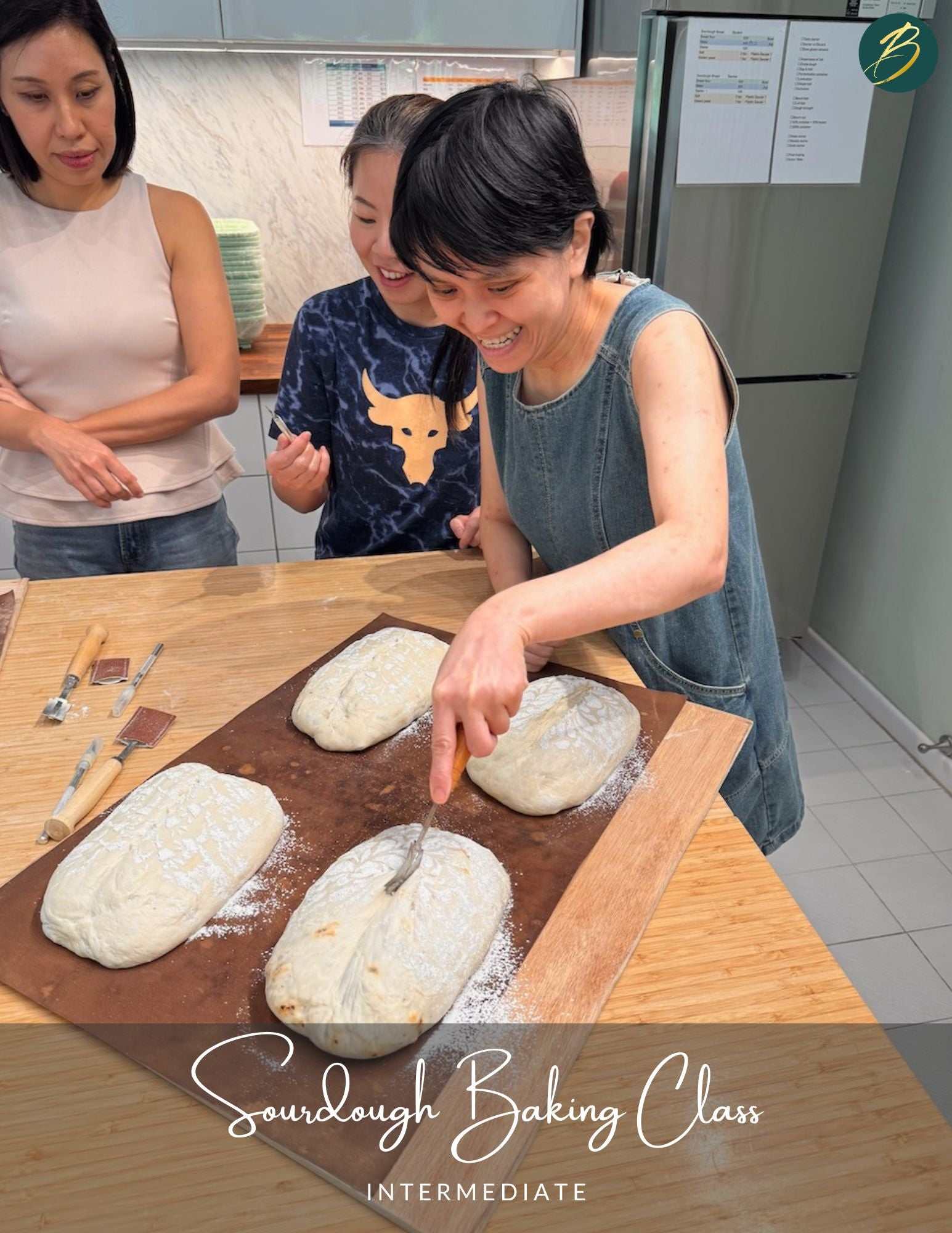 Intermediate sourdough baking class focusing on advanced techniques and high hydration doughs