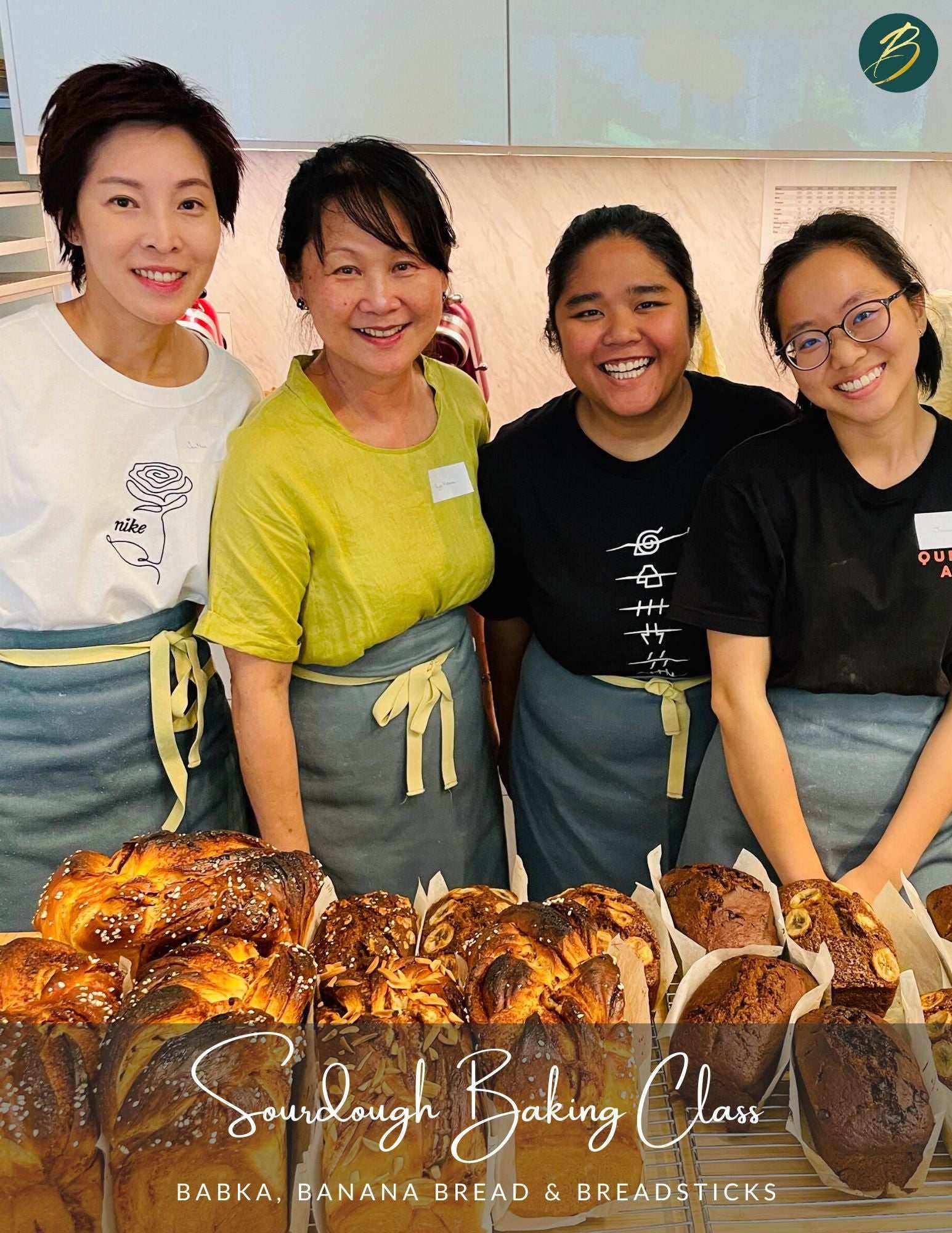 Freshly baked braided babka and moist banana bread from sourdough baking class