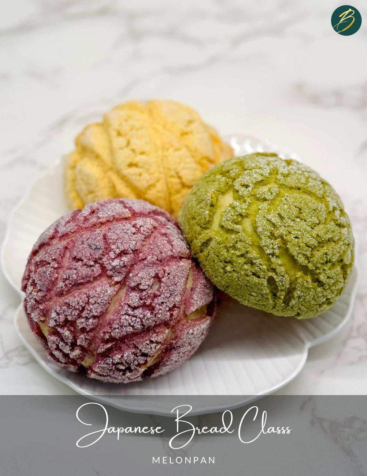 Japanese bread class showcasing Shokupan, Shiopan, and Melonpan loaves