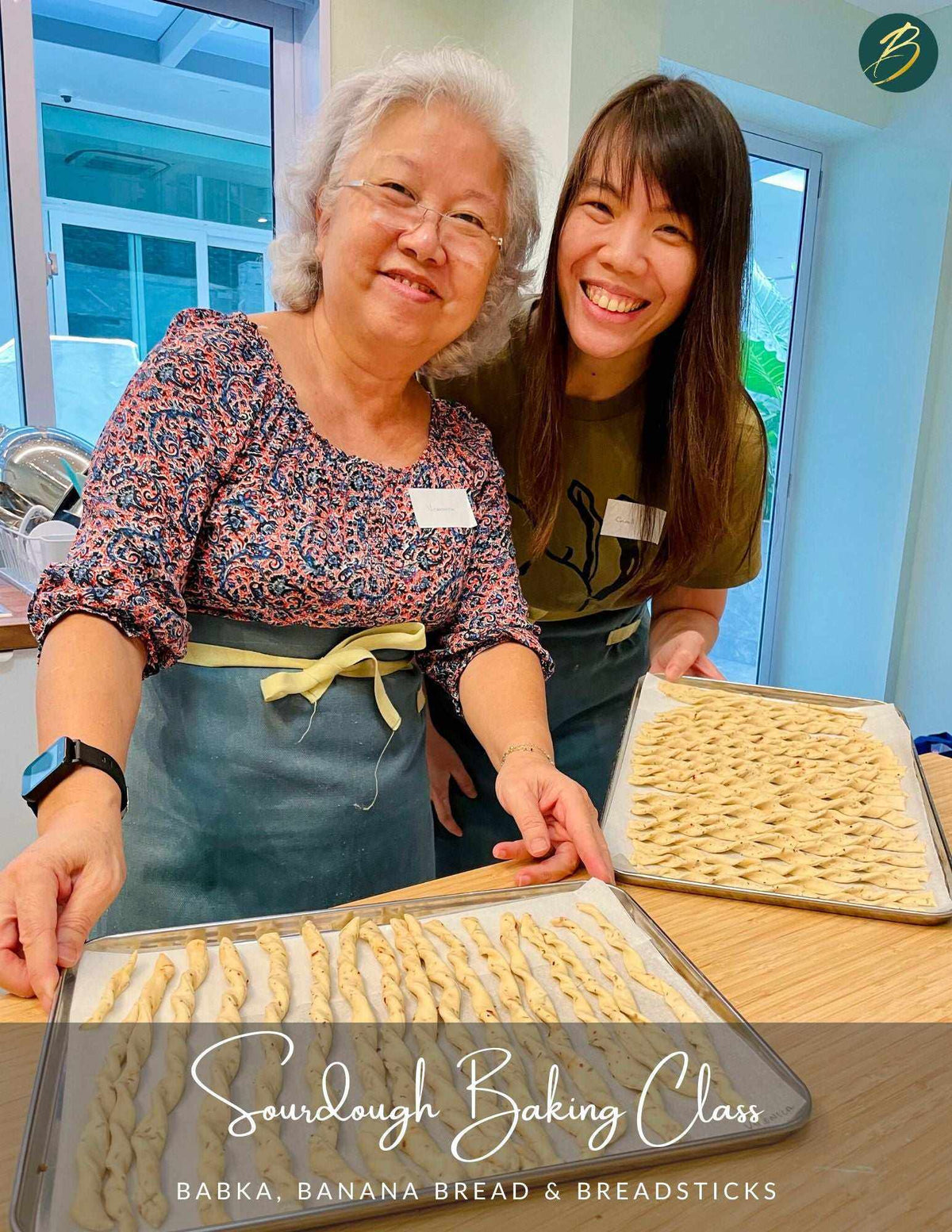 Freshly baked sourdough banana bread loaves from baking class